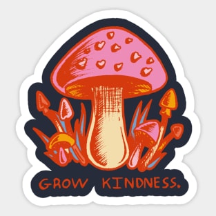 "Grow Kindness" Cute Vintage Mushroom - Dark Retro Version Sticker